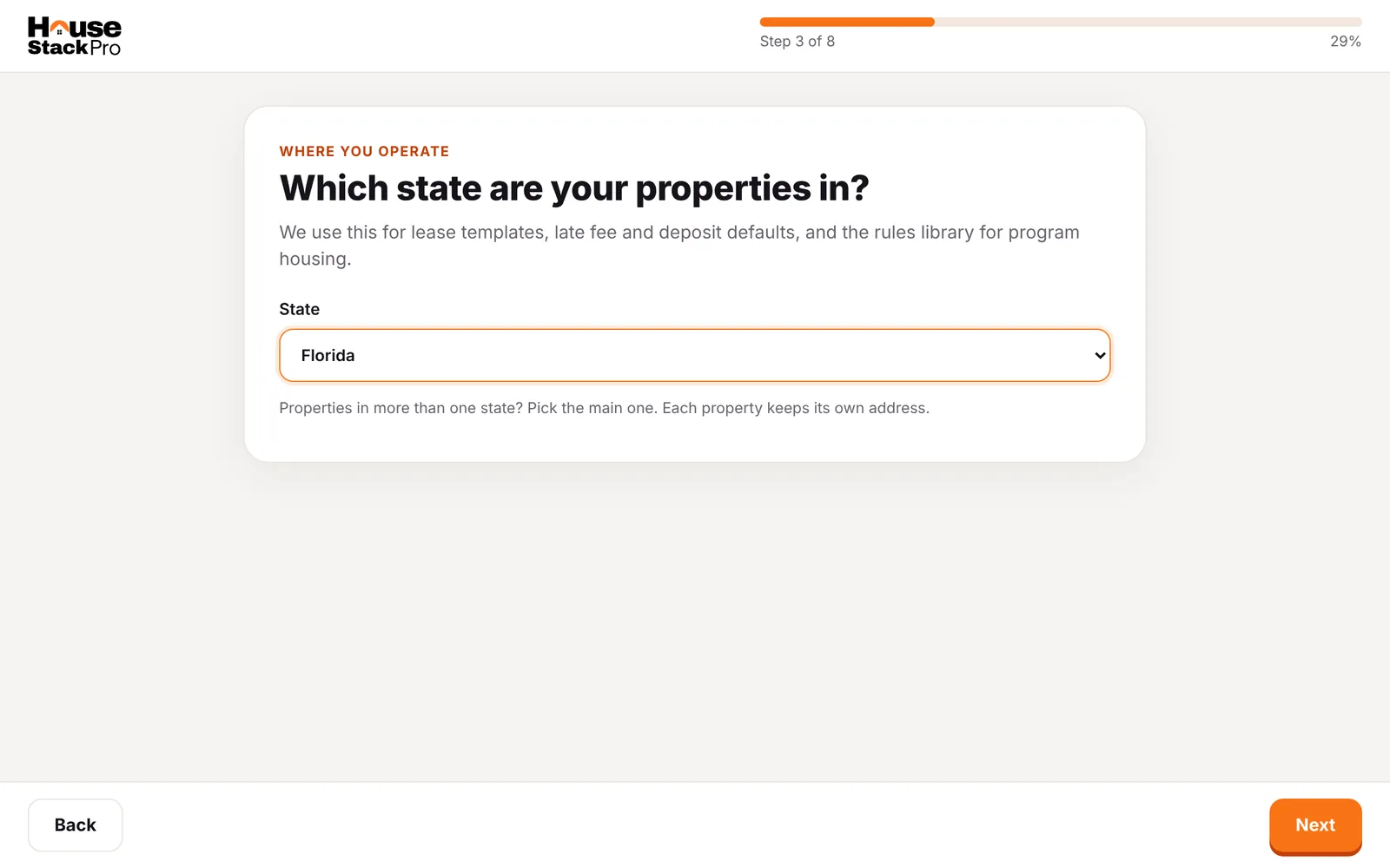 Setup wizard step 3: Your state