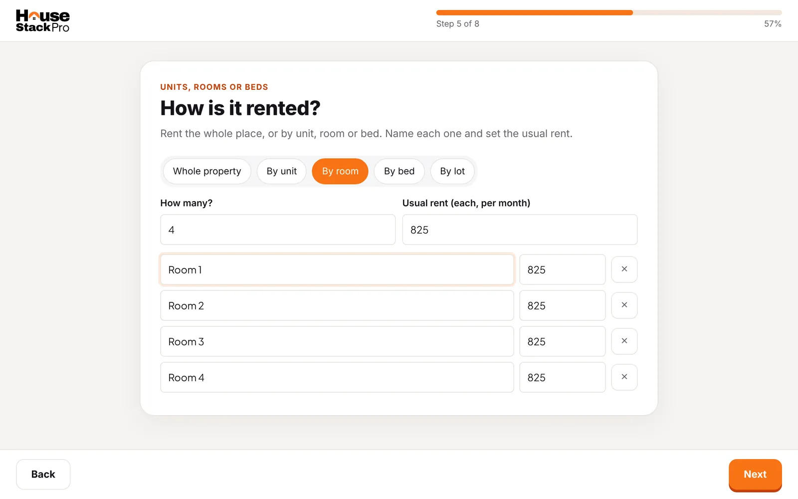 Setup wizard step 5: Units, rooms or lots