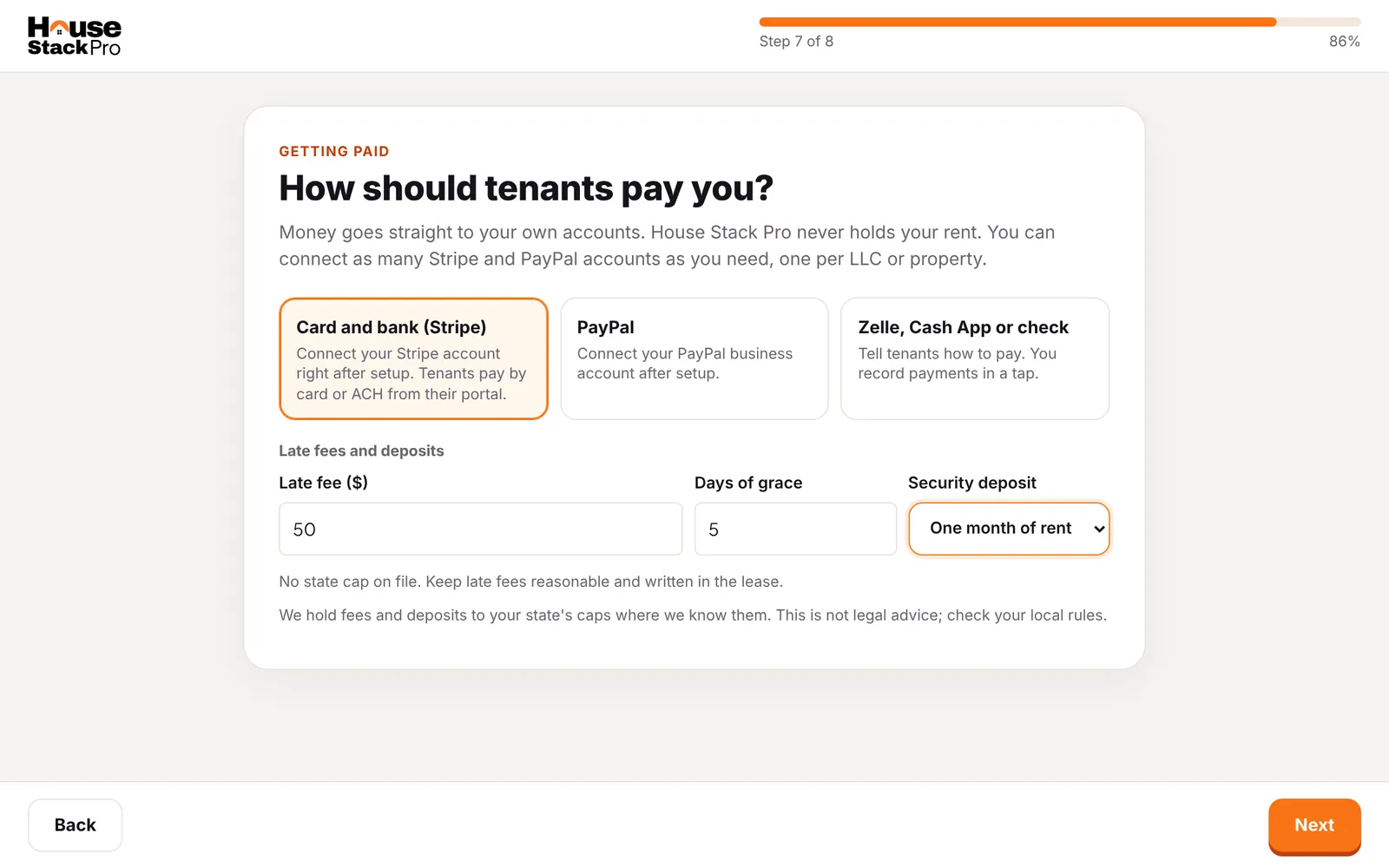 Setup wizard step 7: Getting paid